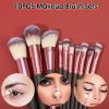 10Pcs Make up Brushes Set, Brush for Makeup with Angled/Round Tops, Brown Champagne Gold for Liquid Powder Cream Blending view 4