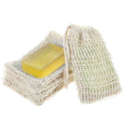 6 Pcs Mesh Exfoliating Soap Bags, 100% Natural Sisal Saver Bag with Drawstring, Beige Mesh Soap Pouch for Message Peeling Bath Shower Scrubber Use (5.12 3.54 Inches)