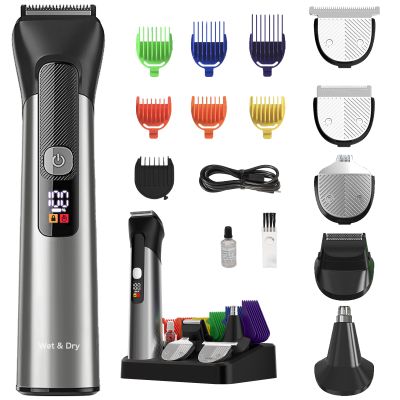 Beard Trimmer for Men  Stainless Steel Electric Razor & Shaver, Cordless Hair Clippers Grooming Kit, IPX7 Waterproof Nose Ear Face Body Trimmer, USB-C Rechargeable with Travel Lock, Gifts for Men