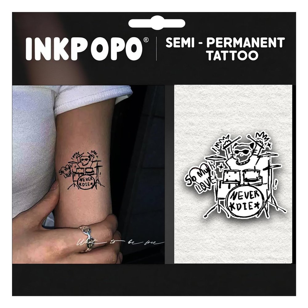 INKPOPO 3 Sheets Semi-Permanent Tattoos for Adults, 7-15 Days Longwear, Waterproof & Realistic Finish, Adult Art Temporary Tattoos, Cute Cat Series 077