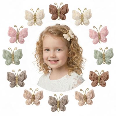 12 Pcs Butterfly Hair Bow Girl, Beige Kid's Cute Hair Clips Barrettes Accessories for Infants Toddlers Baby Kids Fine Hair