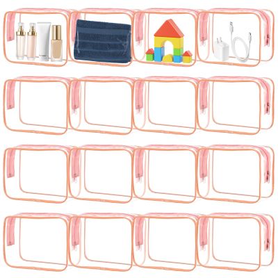16 Pcs Clear Makeup Bags Bulk, Zipper Clear Toiletry Bags PVC Waterproof Cosmetic Bag Bulk for Women Men Organizing Toiletries Traveling Bathroom(Medium,Pink)