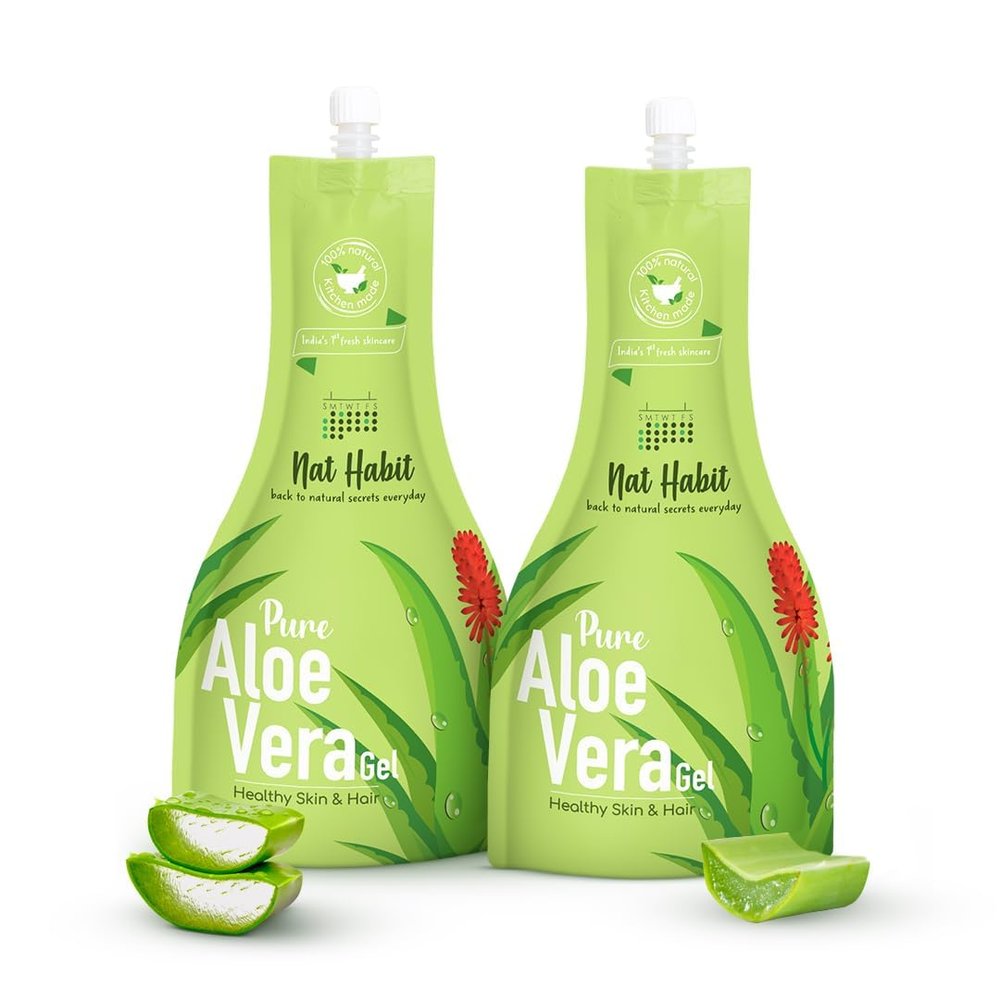 Naat Habit Pure Aloe Vera Face Gel For Healthy Skin & Hair, Natural Oil Free Moisturizer & Anti-Dandruff (Pack of 2 X 80g)