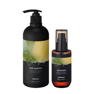 BANANAL Perfumed Hair Shampoo & Essence Set  Frizz Control, Shine & Damage Care  Botanical Oils, Keratin & Amino Acids  Sulfate-Free  Citrus Floral Scent  Korean Hair Scalp Care, 500ml + 100ml