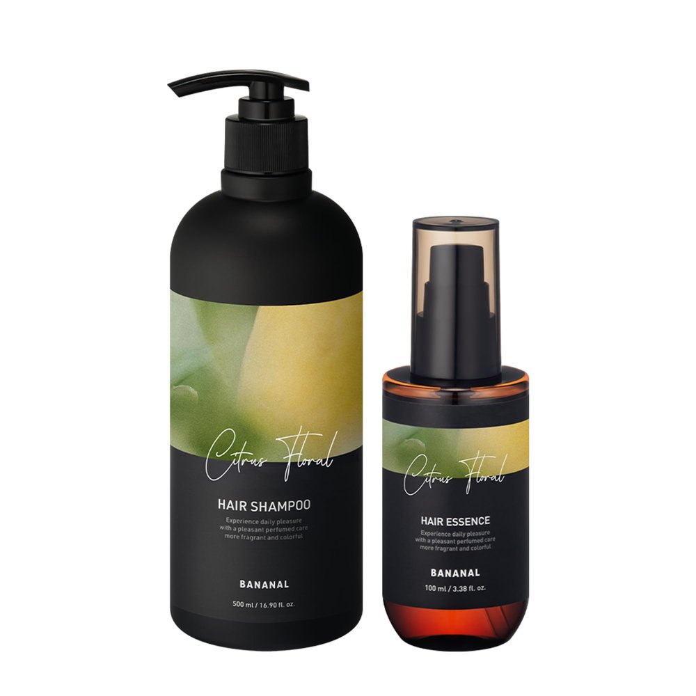 BANANAL Perfumed Hair Shampoo & Essence Set  Frizz Control, Shine & Damage Care  Botanical Oils, Keratin & Amino Acids  Sulfate-Free  Citrus Floral Scent  Korean Hair Scalp Care, 500ml + 100ml