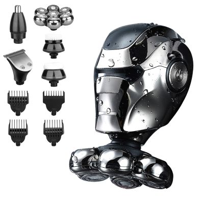 Electric Shaver for Bald Men, 6 in 1 Floating Head Razor with Nose Hair, Sideburns Trimmer, Face Brush, Upgrade 7D Electric Razor for Men with Type-C Charger, LED Display & Waterproof (Silver)