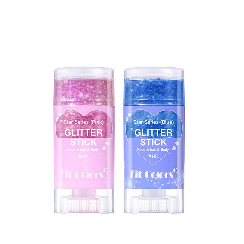 2 Pcs Silver Body Glitter Stick, Mermaid Glitter Gel Long Lasting Shimmer Hair Eyeshadow Face Body Glitter Concerts Music Festivals Halloween Party Looks Sparkle Makeup for Women and Kids (Pink/Blue)