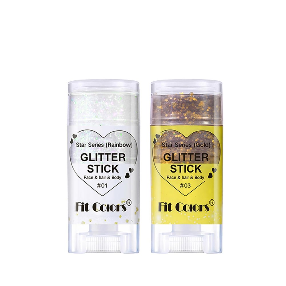 2 Pcs Silver Body Glitter Stick, Mermaid Glitter Gel Long Lasting Shimmer Hair Eyeshadow Face Body Glitter Concerts Music Festivals Halloween Sparkle Makeup for Women and Kids(Silver/Gold)