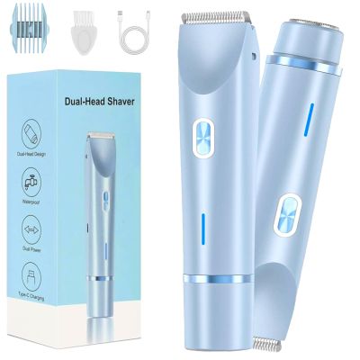 Valentines Day Gifts for Her 2 in 1 Electric Glow Shaver, Portable Bikini Trimmer for Women, Dual Head Rechargeable Electric Razor, IPX7 Waterproof Wet & Dry Use Legs Body Pubic Hair Trimmer for Men