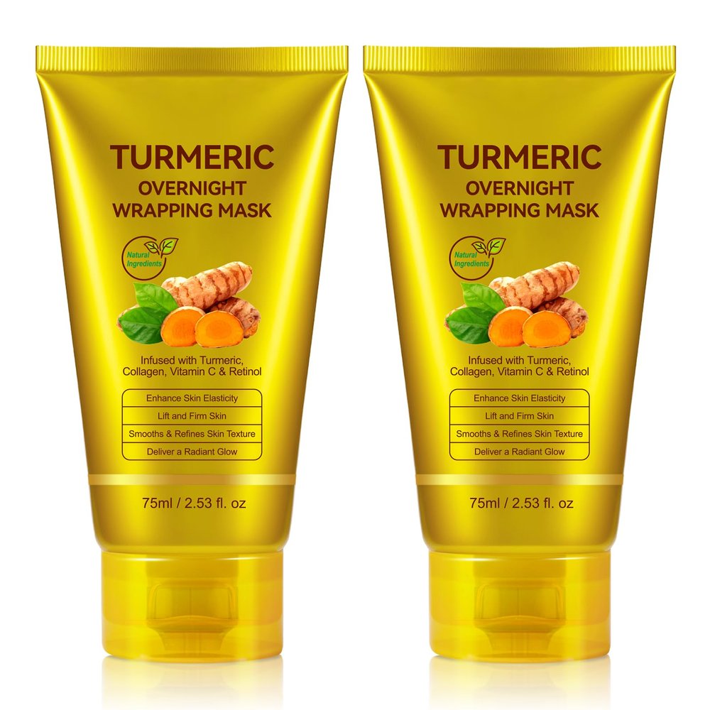 2 Pack Turmeric Vitamin C Collagen Overnight Wrapping Peel Off Mask for Lifting & Firming Face/Neck, Saggy/Dull/Roughed Skin treatment for Clear, Dewy, Radiant Face, 2.53 Oz/75 ML