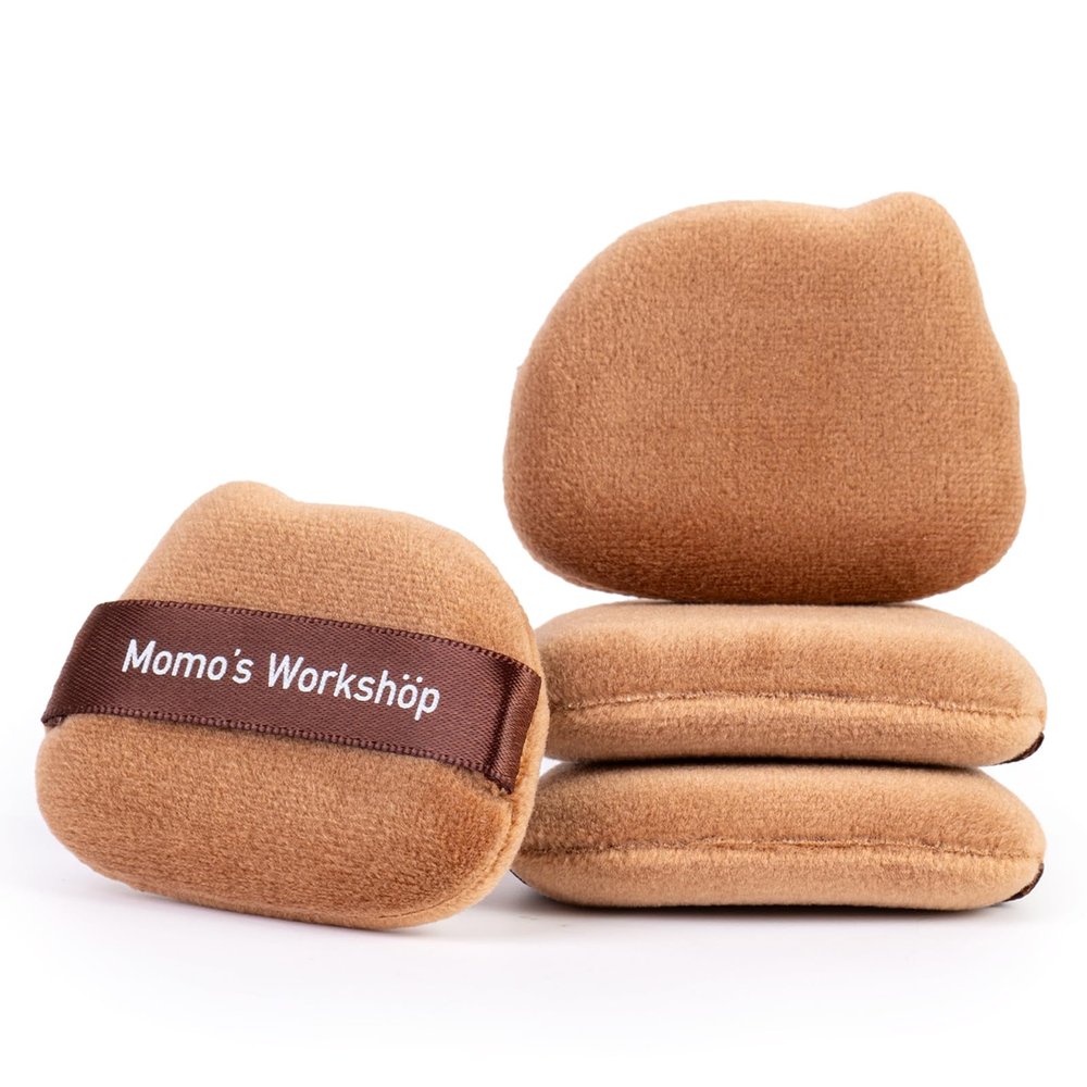 3-Pack Short Velour Powder Puffs with 85 Pointed Tip, for Precise Highlighting & All-Over Powder Setting, Dual-Sided Brown Puff for Cake Powder, Compact Foundation & Blush & Storage Case