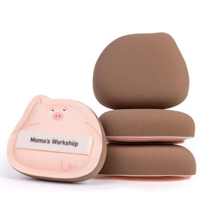 2-Pack Cute Sleepy Pig Makeup Sponge Oxygen-Finish Makeup Sponge for Liquid Foundation & Cream Blush, 85 Angled Tip, Hydrophilic PU for Sheer & Natural Makeup, Buildable Coverage Sponge