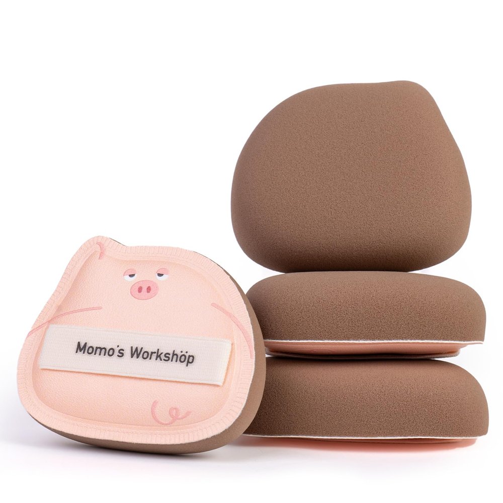 2-Pack Cute Sleepy Pig Makeup Sponge Oxygen-Finish Makeup Sponge for Liquid Foundation & Cream Blush, 85 Angled Tip, Hydrophilic PU for Sheer & Natural Makeup, Buildable Coverage Sponge