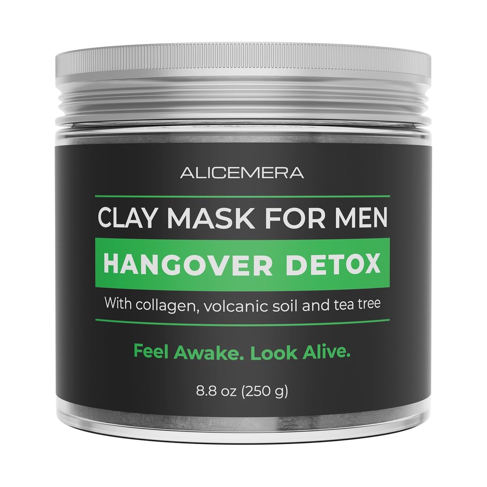 Alicemera Hangover Detox Clay Mask for Men  Collagen Face Mask for Tired & Oily Skin  Recovery & Deep Pore Cleanser  8.8 oz