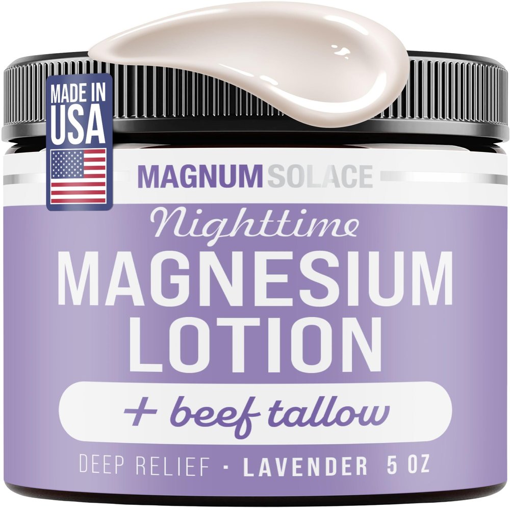 Magnum Solace Nighttime Magnesium Lotion with Beef Tallow  Soothing Relief for Muscles & Joints  Highly Concentrated  Apply to Legs or Feet Before Bed, Lavender