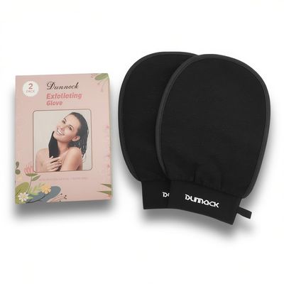 Exfoliating Gloves 2 Pcs | Deep Cleansing & Skin Renewal for Body & Face | Reusable Bath & Shower Mitts Exfoliating Bath Gloves, 2 Pack, Black, Double-Sided (Black)
