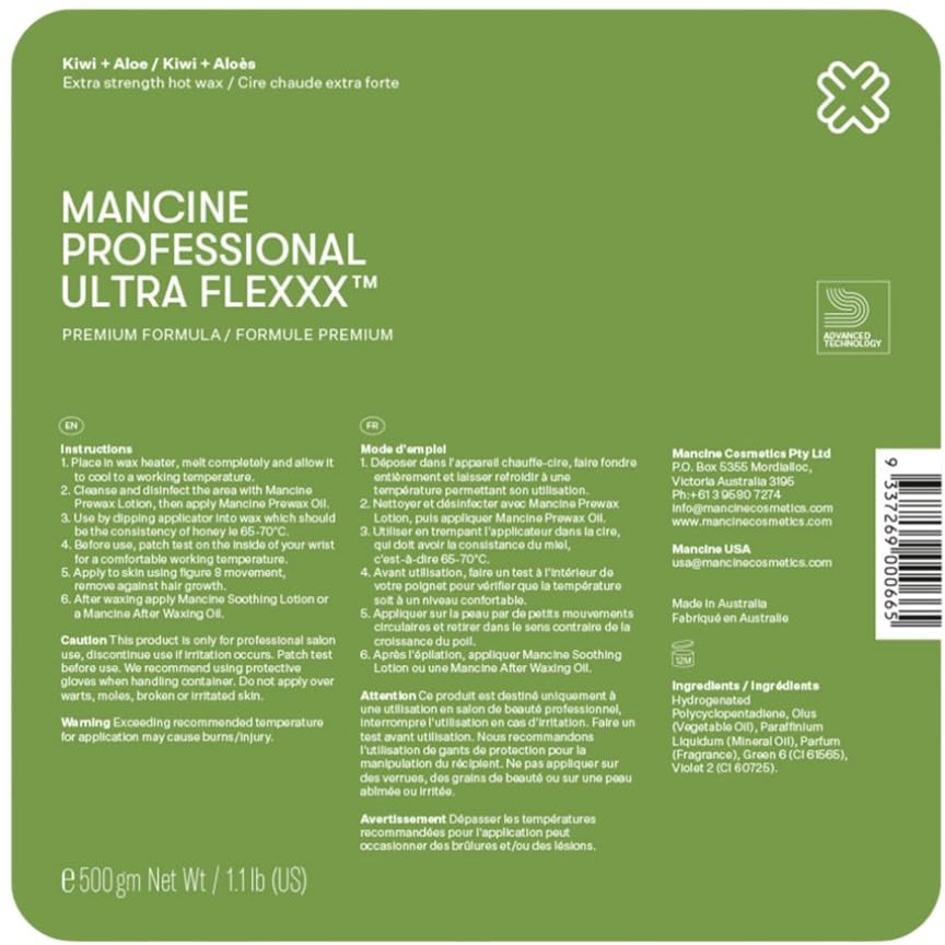 Mancine Hard Wax: Ultra Film Kiwi & Aloe (1.1lbs)