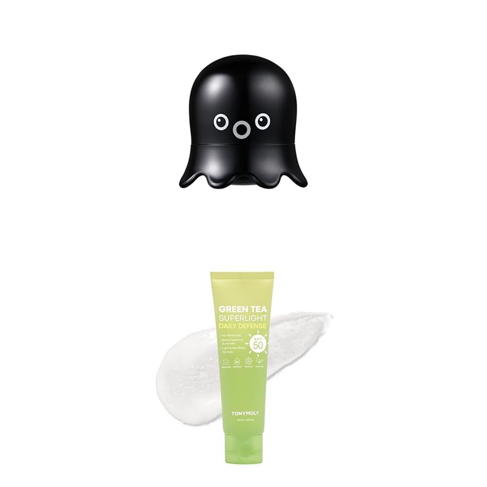 Bundle of TONYMOLY Tako Pore Blackhead Remover Scrub Stick Charcoal & Dead Sea Salt Exfoliator for Blackheads, Whiteheads, Pore Cleansing & Oil + Green Tea Korean Sunscreen for Face, Sunscreen SPF 50