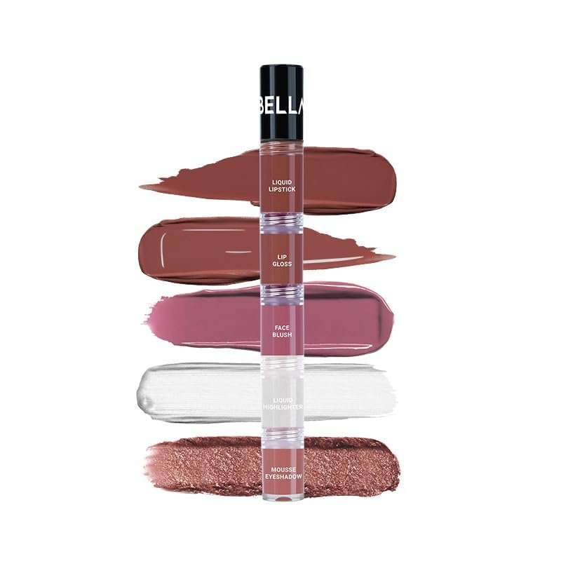 High Five 5-in-1 Face Glam Makeup Stack- Eyeshadow, Highlighter, Lip Gloss, Lipstick & Blush | Long-Lasting, Smudge-Proof, Travel-Friendly | Coy Queen | 4.3ml