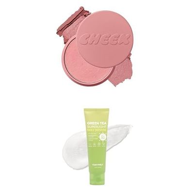 Bundle of TONYMOLY Cheek Tone Jelly Blusher, Blush for Cheeks, Rose Quartz + Green Tea Korean Sunscreen for Face, Travel Size Sunscreen SPF 50, Non-Greasy & No White cast