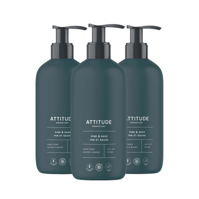 ATTITUDE Limited Edition Liquid Hand Soap, EWG Verified, Plant and Mineral-Based, Vegan Personal Care Products, Pine & Sage, 16 Fl Oz (Pack of 3)