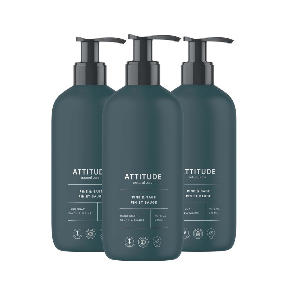 ATTITUDE Limited Edition Liquid Hand Soap, EWG Verified, Plant and Mineral-Based, Vegan Personal Care Products, Pine & Sage, 16 Fl Oz (Pack of 3)