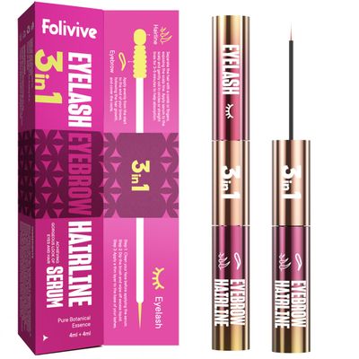 FOLIVIVE 3-in-1 Lash, Brow & Hairline Growth Serum  Eyelash & Eyebrow Growth Serum for Thicker Lashes, Fuller Brows & Hairline Boost  Natural Lash Enhancer for Women & Men  Vegan, Cruelty-Free(8ml)