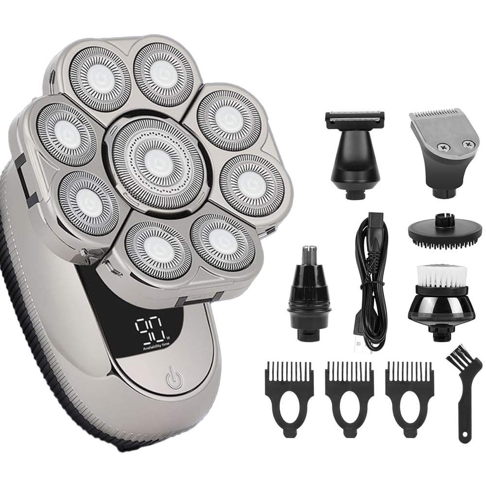 Bald Head Shavers for Men 6 in 1 Upgraded Men's Head Shaver with 9D Rotating Heads IPX6 Waterproof Electric Bald Men Shaver Razors