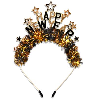 CEALXHENY Happy New Years Headband for Women Gold Black Star Headbands New Years Eve Headbands Accessories Outfits Party Favors Gifts (Pattern E1)