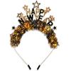 CEALXHENY Happy New Years Headband for Women Gold Black Star Headbands New Years Eve Headbands Accessories Outfits Party Favors Gifts (Pattern E1) view 1