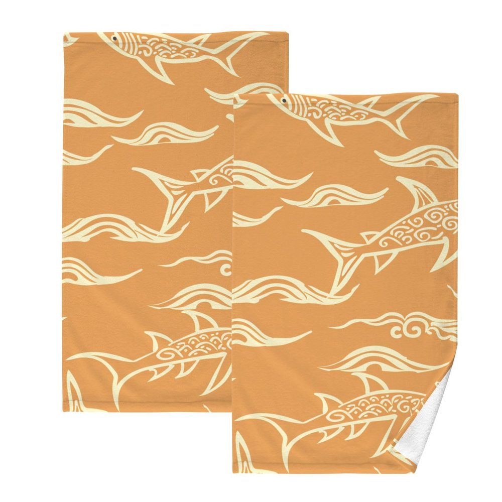 Chinese Pattern Shark Orange Decorative Cloth Facial Towels for face 2 Pcs 28" x 16" Toallas