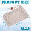 2PCS Soap Saver Bag, Sisal Exfoliating Soap Pouch, Natural Cotton-Linen Exfoliating Net Pouch with Drawstring, Foaming and Drying Exfoliating-Mesh Pouches for Bath and Shower (13x8.5cm, Beige) view 2