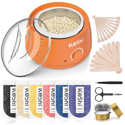 KeShi Waxing Kit, Painless Hair Removal Wax Warmer with 6 Bags Hard WaxBeans for Full Body, Legs, Face, Eyebrows & Bikini Ideal for Both Women & Men(Orange)
