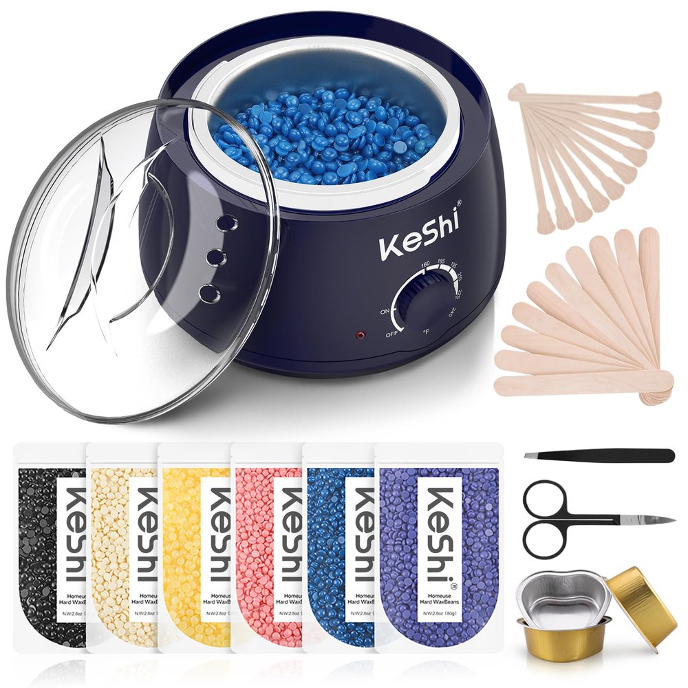 KeShi Waxing Kit, Painless Hair Removal Wax Warmer with 6 Bags Hard WaxBeans for Full Body, Legs, Face, Eyebrows & Bikini Ideal for Both Women & Men(Navy Blue)