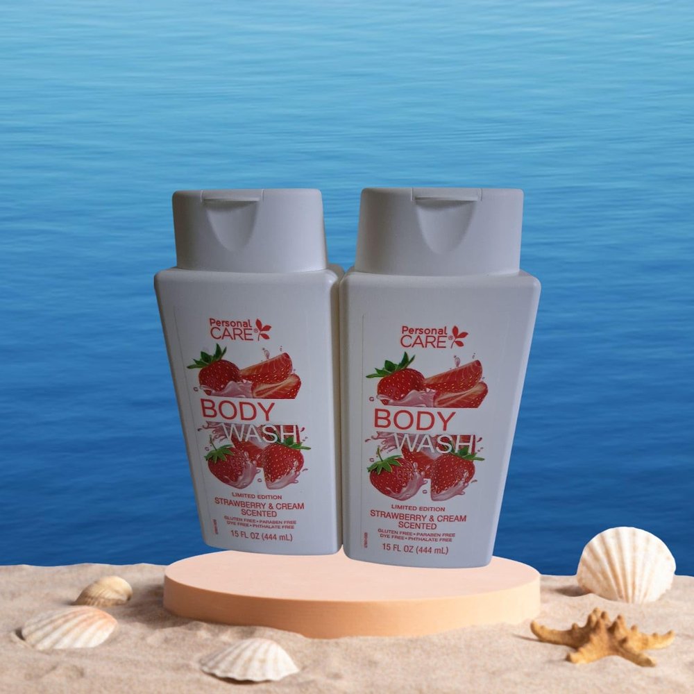 2 New Bottles Personal CARE BODY WASH Limited Edition Strawberry & cream scented 15oz