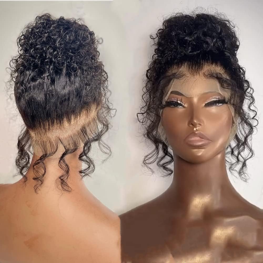 250% Density Deep Wave 360 Lace Front Wigs Human Hair for Black Women Hidden Strap 360 Full Lace Human Hair Wigs Invisible Strap Pre Plucked Deep Curly Lace Front Wigs HD Transparent Lace 30Inch