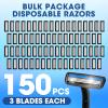 CXYARY 150 Pcs 3 Blade Disposable Razors With Clear Safety Cap, Shaving Razors Bulk for Men &Women, Stainless Steel Blade, Multipurpose Portable Shave Razor for Bathing Hotel Travel, Black view 2