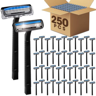 CXYARY 250 Pcs 3 Blade Disposable Razors With Clear Safety Cap, Shaving Razors Bulk for Men &Women, Stainless Steel Blade, Multipurpose Portable Shave Razor for Bathing Hotel Travel, Black