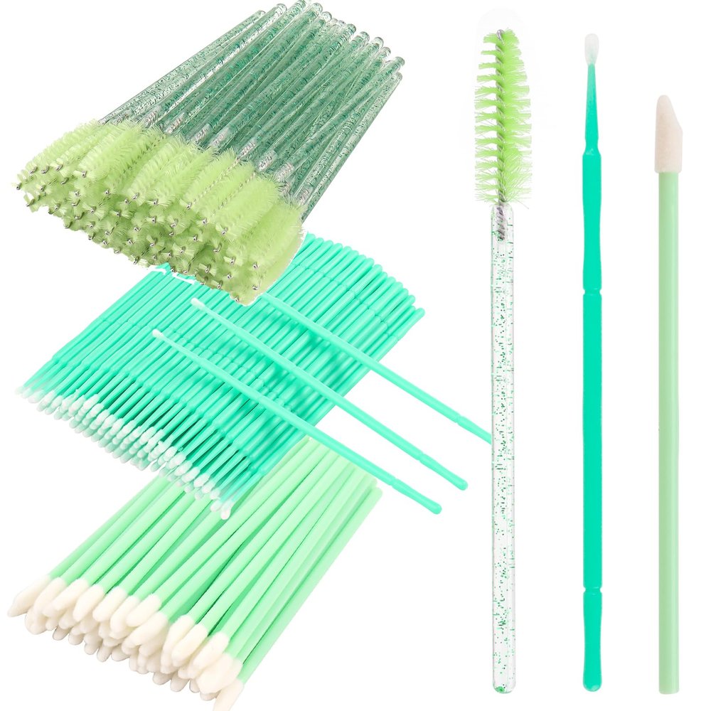 300 PCS Eyelash Extension Supplies Kit, Disposable Micro Swab Brush, Eyebrow Spoolie, Lip Brush, Mascara Wand Applicator (light green kits)