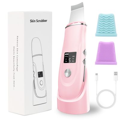 Face Scrubber Skin Spatula - Blackhead Remover Deep Cleansing Tool for Pore Extraction, 4-in-1 Fast Charging Dock Blackhead Remover Face Spatula for Facial Skincare Women Gift (Pink)