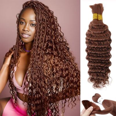 12A #30 Auburn Brown Human Braiding Hair for Boho Braids 2 Bundles 22 Inch 100g Deep Wave Braiding Hair for Bohemian Knotless Braids 100% Unprocessed Virgin Bulk Hair Extensions No Weft