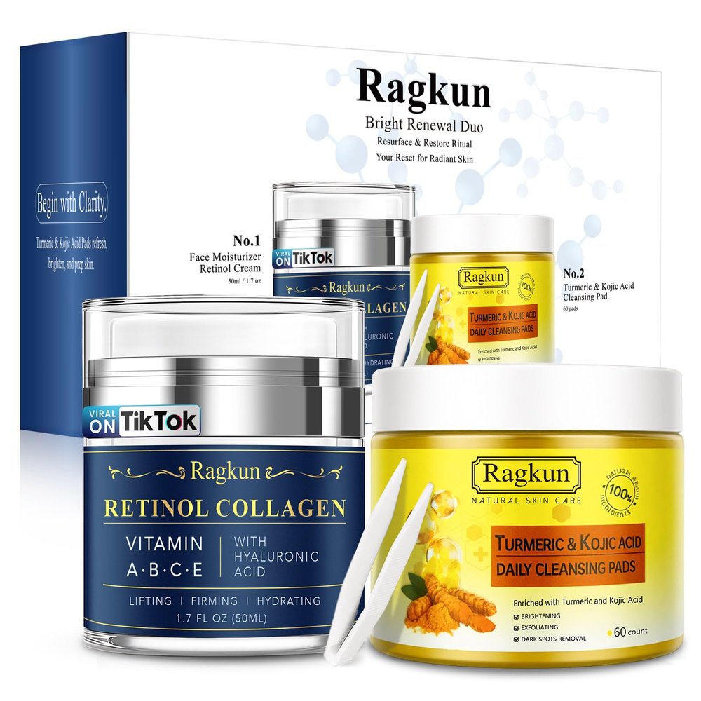 Retinol Cream for Face, Collagen Neck Creams for Tightening and Firming, Anti Aging Day & Night Facial Moisturizer for Women & Men, Instant Face Lift Wrinkle Cream 1.7 fl. oz with Turmeric Acid Pads