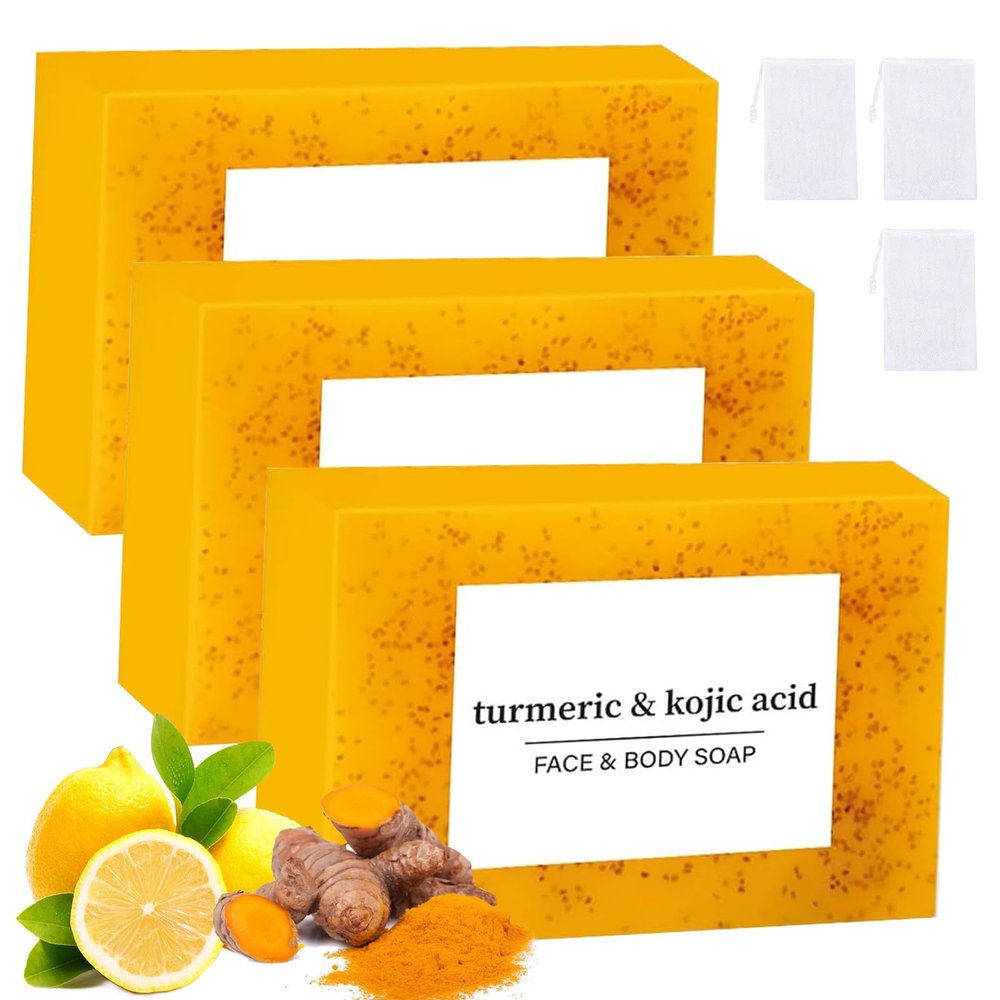 3PCS Lemon Turmeric Soap,Turmeric Soa p Bar for Face and Body,Lemon Turmeri c Soap infused with turmeric Extract, Soft, gentle and effective