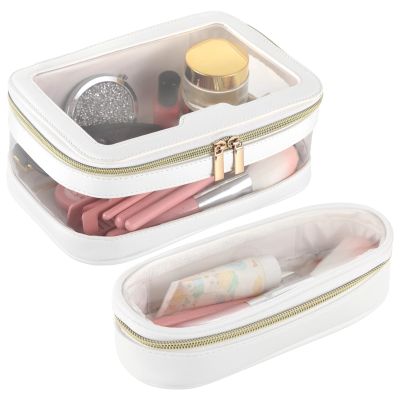 2 Clear Cosmetic Bags For Travel, Waterproof Leather Makeup Storage Pouches With Transparent Windows