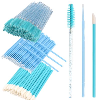 300 PCS Eyelash Extension Supplies Kit, Disposable Micro Swab Brush, Eyebrow Spoolie, Lip Brush, Mascara Wand Applicator (Light blue kits)