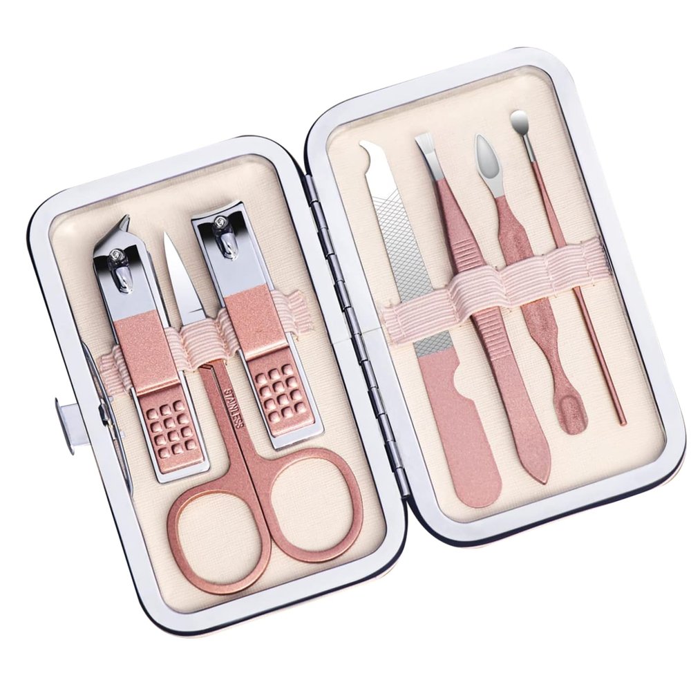 7Pcs Nail Clipper Set, Portable Travel Manicure Set, Stainless Steel & Carbon Steel Mini Manicure Kit, Exquisite Rose Gold Kit for Women and Men For Women