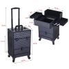 TOPACK Rolling Makeup Train Case,360Rotaing Wheel Aluminum Cosmetic Case with Trolley 4-Tray for Tattoo/Barber/Nail Tech Travel Cart Organizer 13.1 * 9.8 * 18.3in BLACK (BLACK) view 2