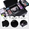 TOPACK Rolling Makeup Train Case,360Rotaing Wheel Aluminum Cosmetic Case with Trolley 4-Tray for Tattoo/Barber/Nail Tech Travel Cart Organizer 13.1 * 9.8 * 18.3in BLACK (BLACK) view 4