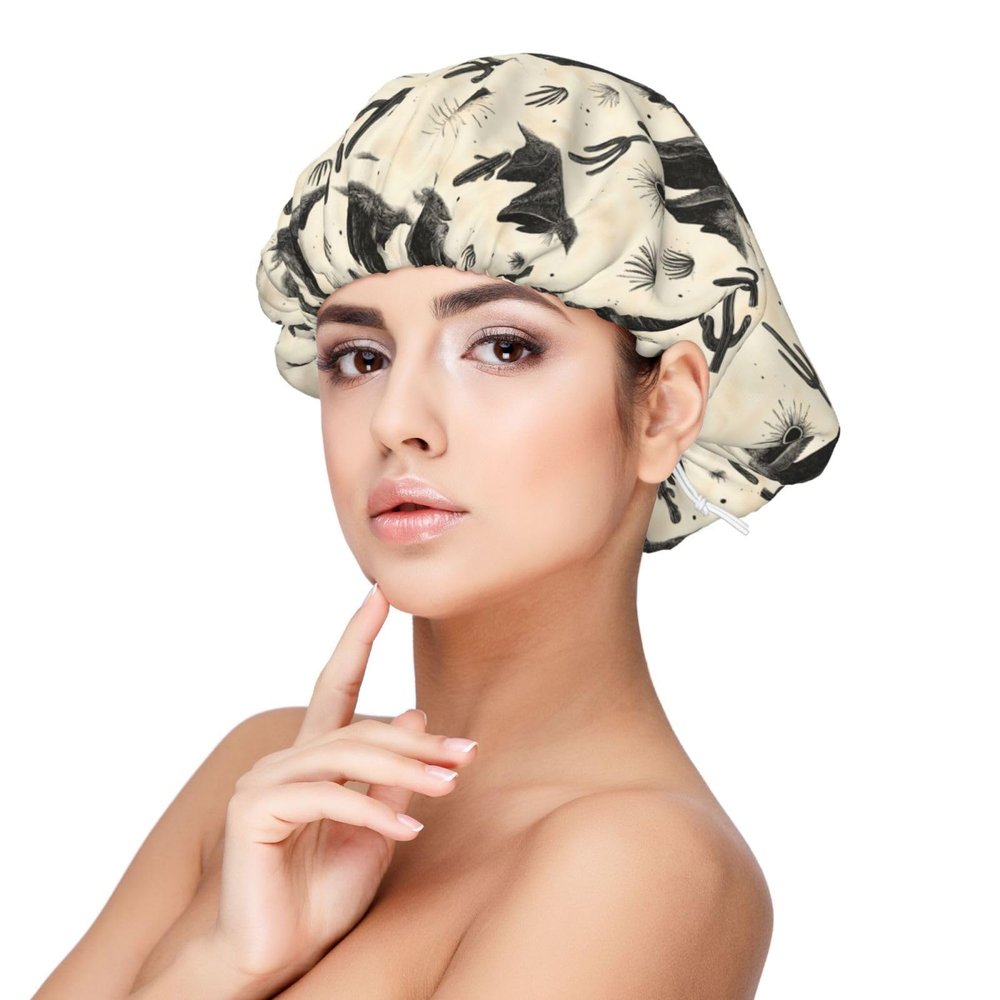 Silk Bonnet for Sleeping Women Men, Western Cactus Print Soft Adjustable Elastic Satin Bonnet for Sleeping, Comfy Similar Silk Curly Hair for Sleep Black