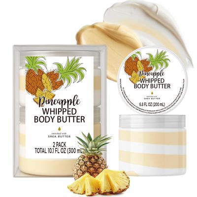 Embleaf Pineapple Whipped Body Butter, Shea Body Butter for Women Dry Skin, Natural Pineapple Lotion for Body Moisturizer-Deep Moisturizing and Softening-3.4 floz+6.8 floz(100ml+200ml)
